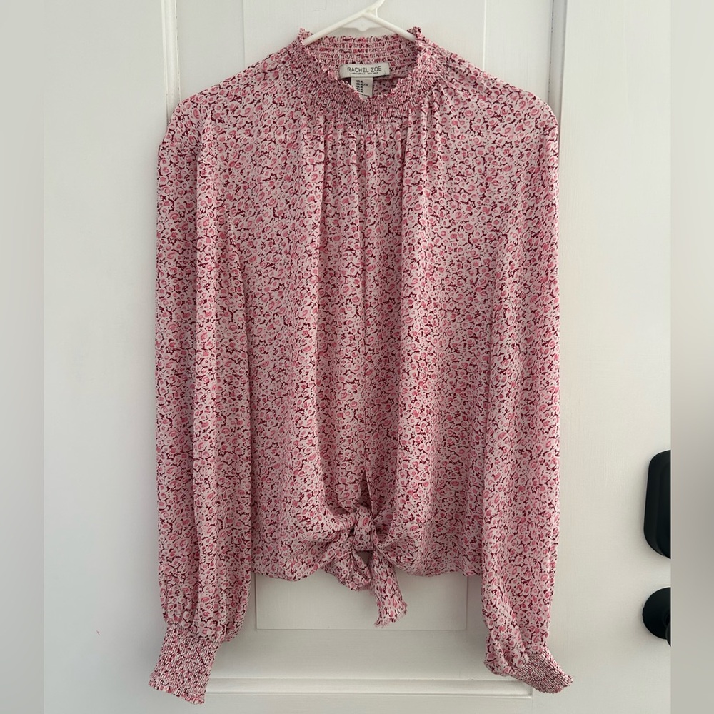 Rachel Zoe Pink Floral Smocked-Neck Blouse